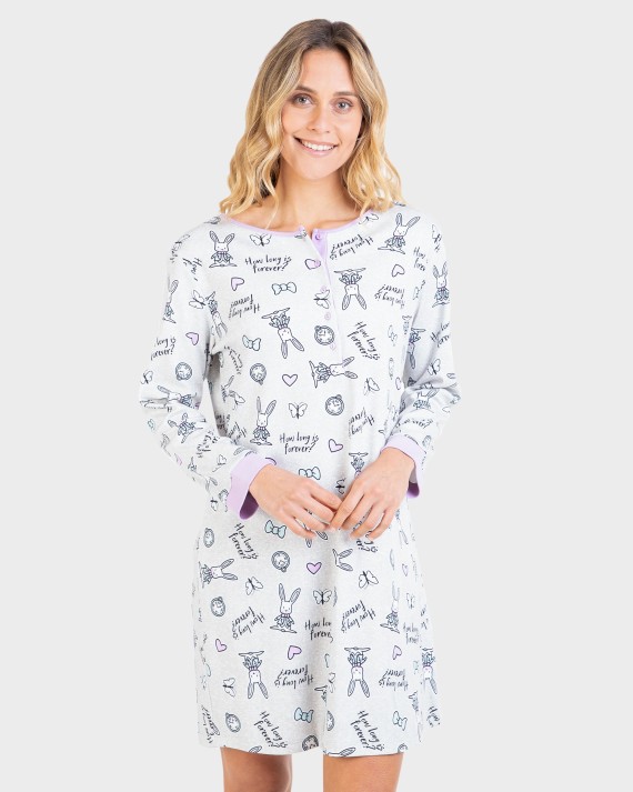 Camisa de dormir de dona 100% cotó de màniga llarga