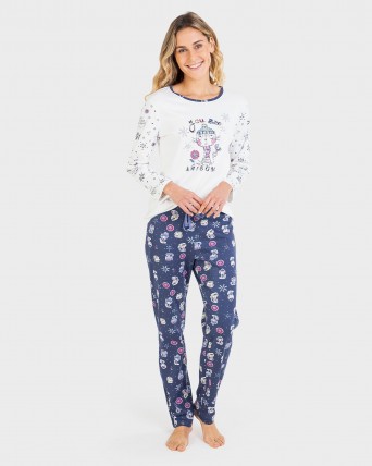 Pijama de mujer 100% algodón manga larga