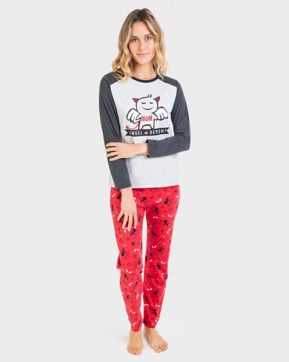 Pijama de mujer manga larga y pantalón 100% algodón
