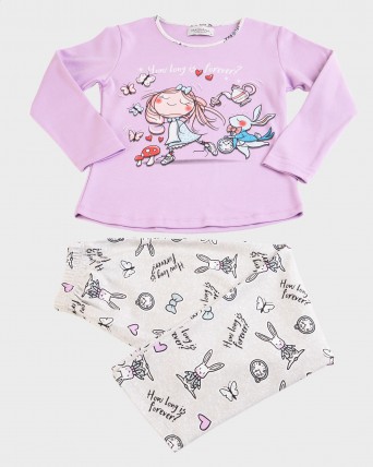 Pijama de niña 100% algodón manga larga y pantalón largo