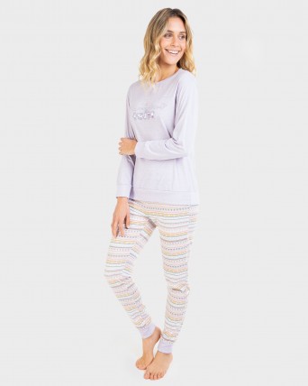 Pijama de mujer manga larga y puños en el pantalón