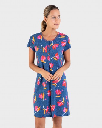 Camisón Mujer Verano Camisones de Algodon Manga Corta Ropa de Dormir Imprimiendo Pijamas Camisónes Elegante Grande Talla 