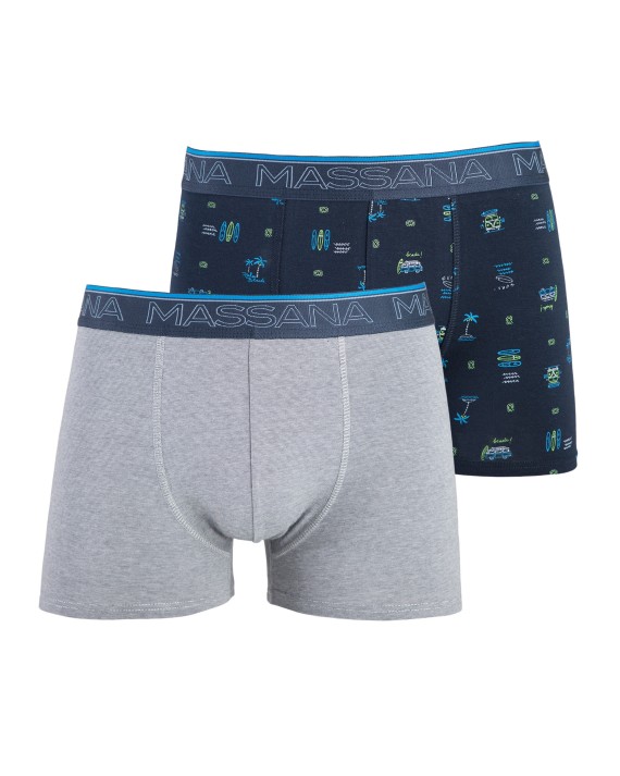 Pack de dos boxers de punto de hombre gris y azul estampado