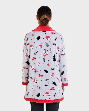 Bata de mujer tejido polar estampado