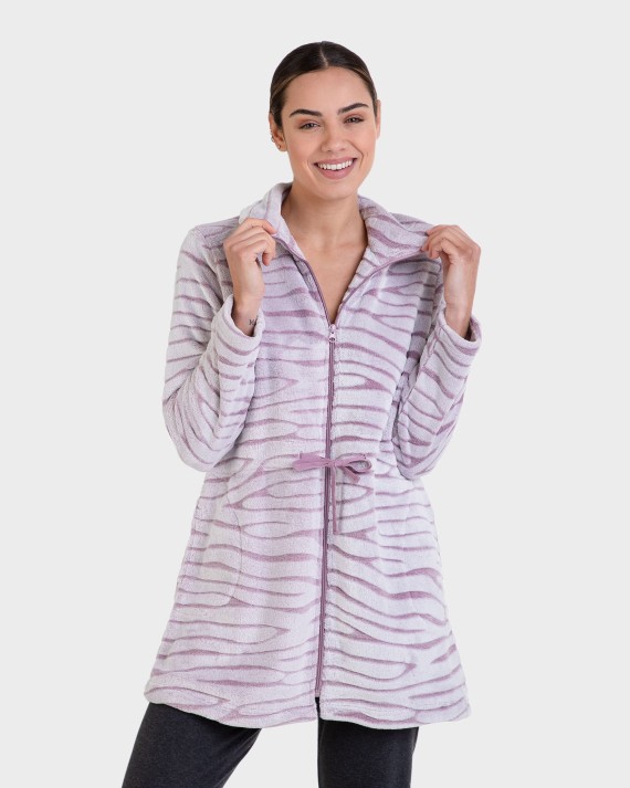 Bata de mujer tejido polar cenefa