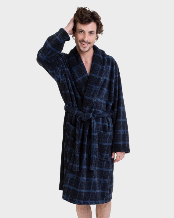 Bata de hombre en tejido polar cuadros