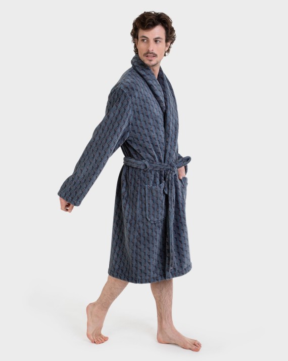 Bata de hombre tejido polar geométrico gris