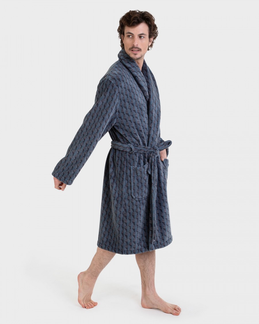 Bata de hombre tejido polar geométrico gris