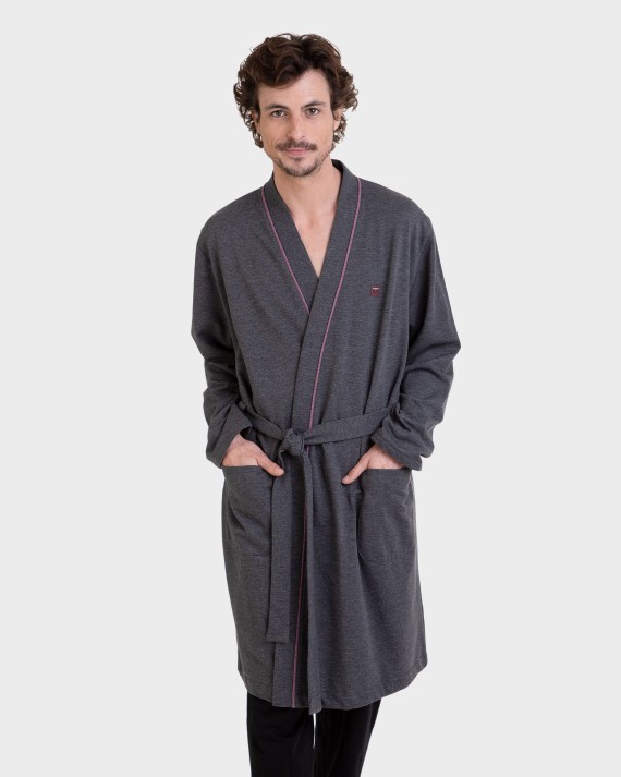 Bata de hombre tejido felpa gris