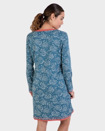 Camisón manga larga azul petróleo estampado all over