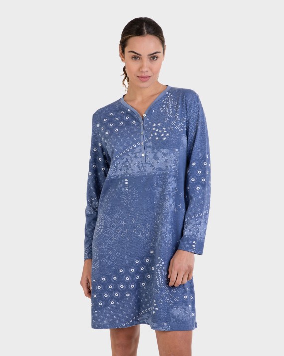 Camisola de màniga llarga blava estampat floral