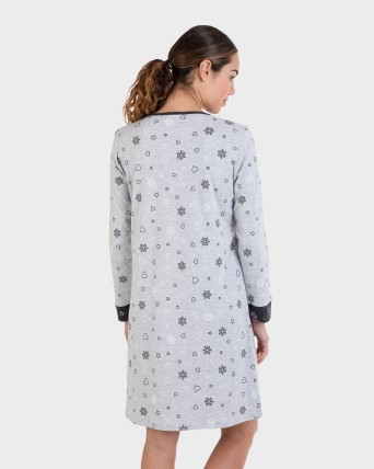 Camisón de manga larga estampado gris all over