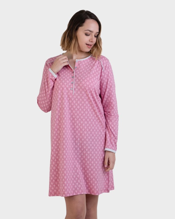 Camisón de manga larga estampado geométrico