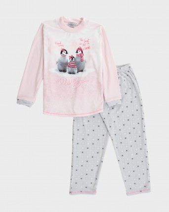 Pijama de niña tejido polar estampado pingüinos