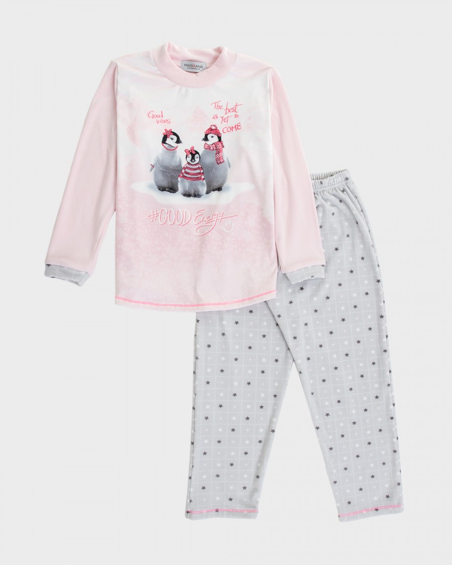Pijama de nena teixit polar estampat pingüins