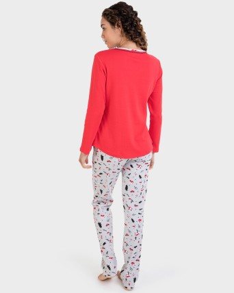 Pijama largo 100% algodón estampado mapaches