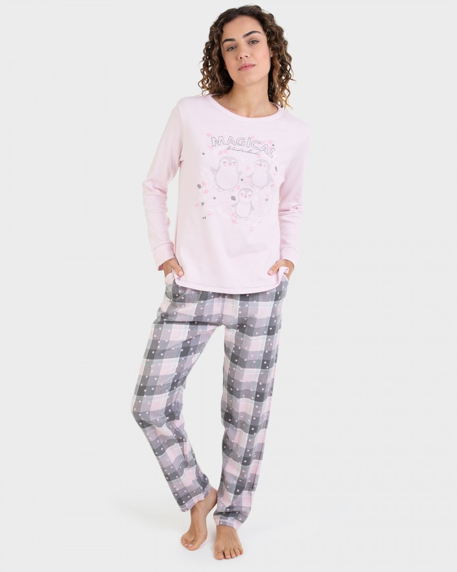 Pijama largo 100% algodón pantalón cuadros