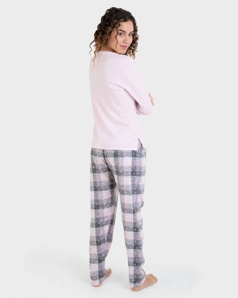 Pijama largo 100% algodón pantalón cuadros
