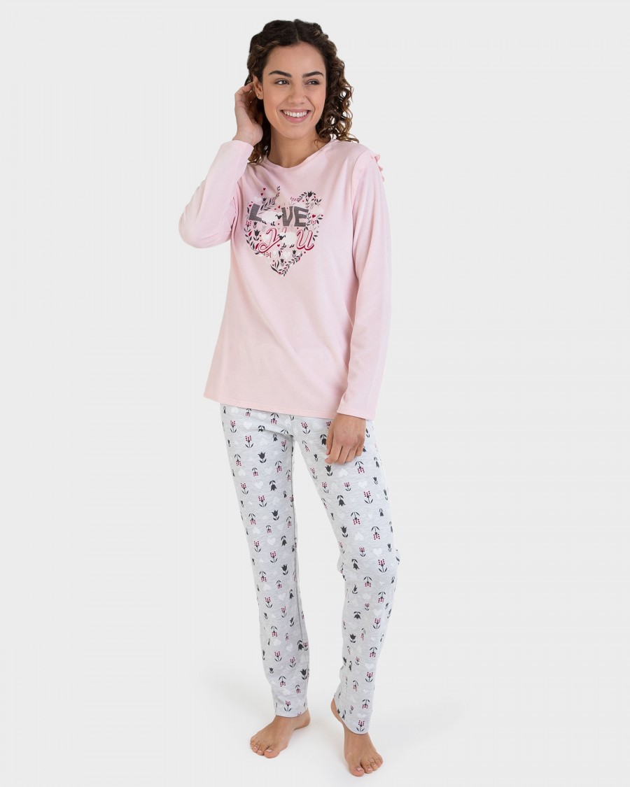 Pijama largo terciopelo rosa
