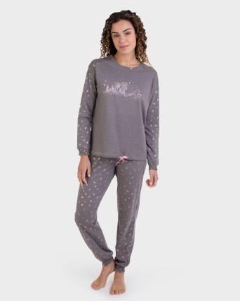 Pijama largo tejido flamé gris oscuro