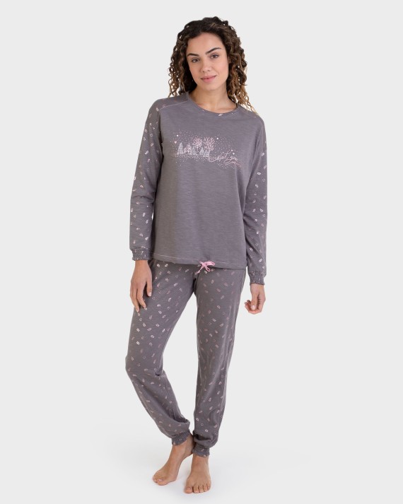 Pijama largo tejido flamé gris oscuro