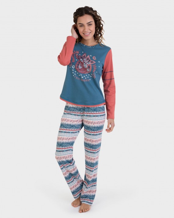 Pijama largo 100% algodón estampado zorros