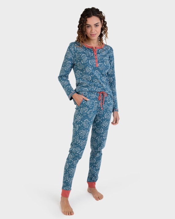 Pijama largo 100% algodón estampado all over