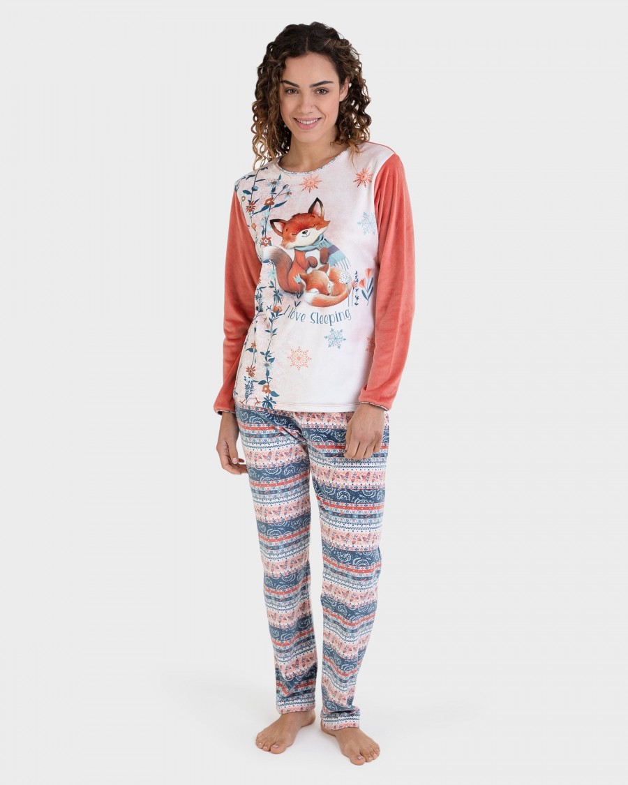 Pijama largo polar estampado zorros