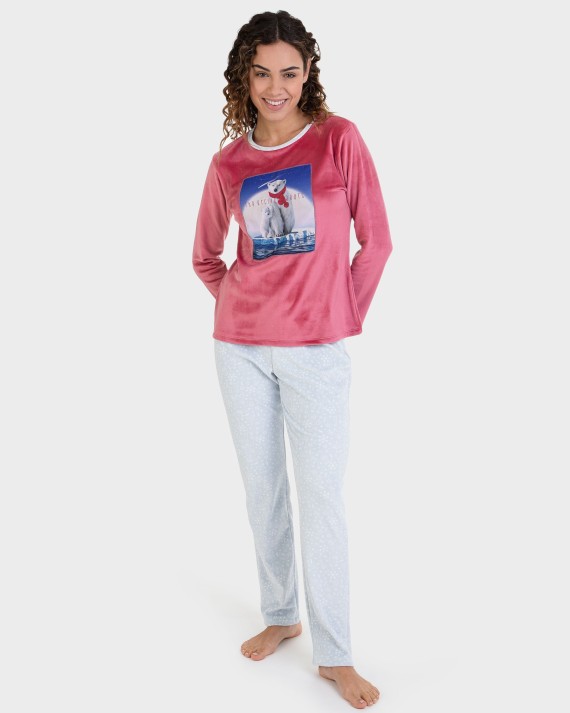 Pijama llarg polar estampat ossos