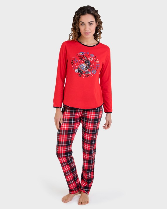 Pijama llarg vermell i pantalons a quadres