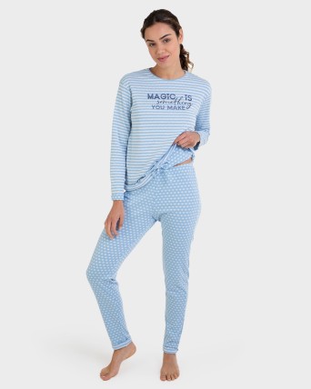 Pijama largo listado azul