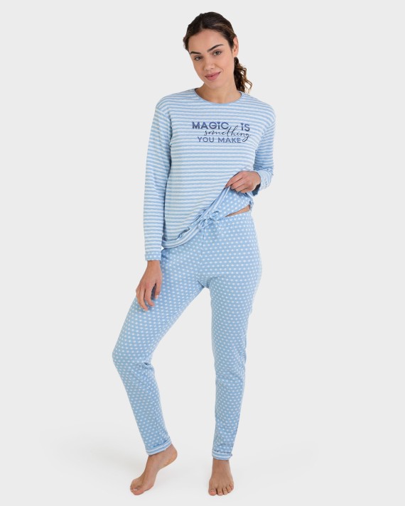 Pijama largo listado azul