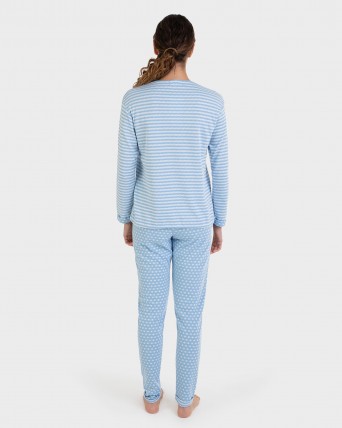 Pijama largo listado azul