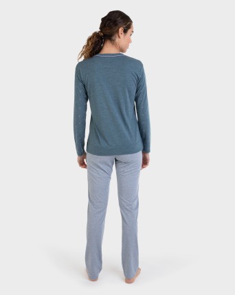 Pijama largo azul petróleo