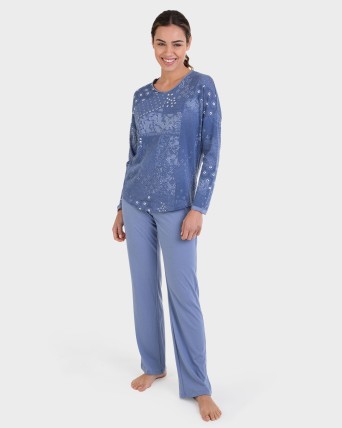 Pijama largo azul con estampado all over