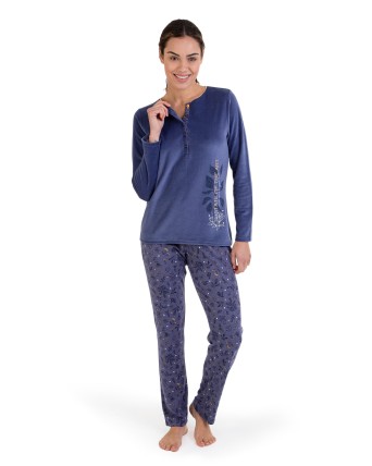 Pijama llarg vellut blau i...