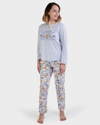 Pijama largo gris estampado...