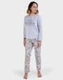 Pijama largo gris estampado floral