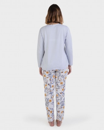 Pijama largo gris estampado floral