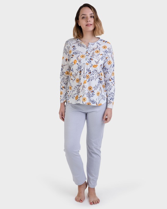 Pijama largo gris estampado all over