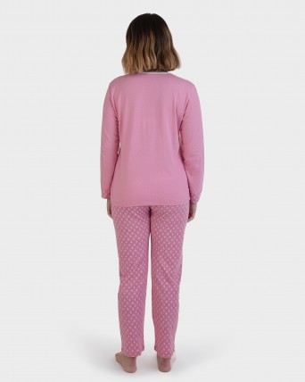 Pijama largo rosa liso