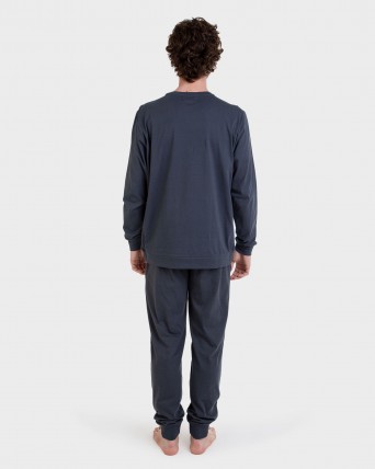 Pijama largo 100% algodón azul y gris