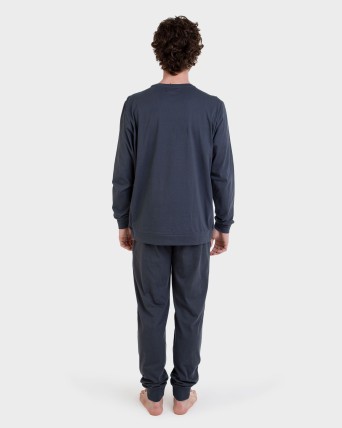 Pijama llarg 100% cotó blau i gris