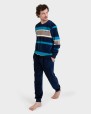 Pijama largo terciopelo listado azul