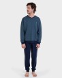 Pijama llarg blau jacquard puntets