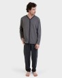 Pijama largo abierto gris Jacquard cruces