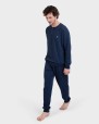 Pijama largo azul Jacquard cruces