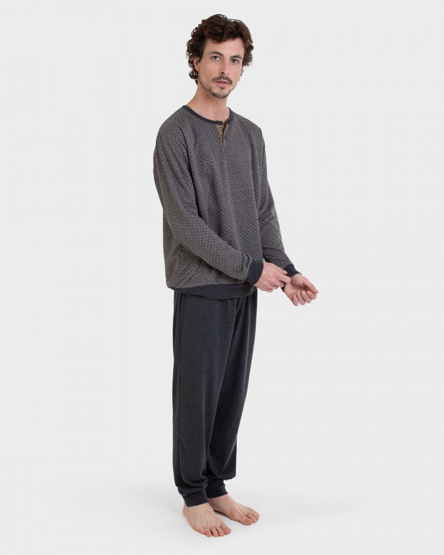 Pijama llarg gris jacquard encreuaments
