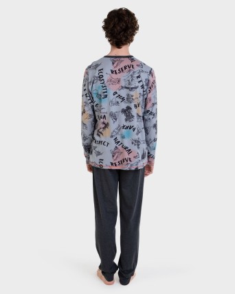 Pijama llarg gris estampat