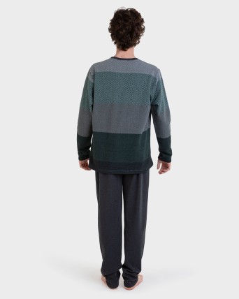 Pijama largo Jacquard verde bloques